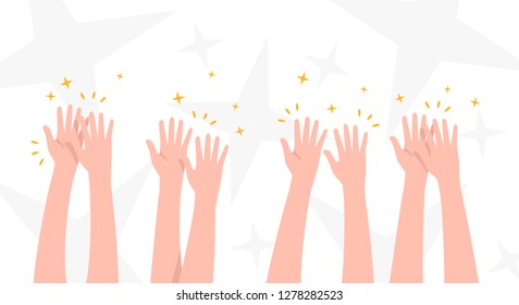 Aplausos. La gente aplaude. Celebración, felicitaciones, ovaciones de fondo. Diseño simple y sencillo de caricaturas. Ilustración vectorial de estilo plano.