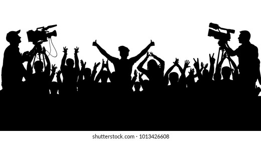 Applause sports fans. Cheering crowd people concert, party. Isolated background silhouette vector