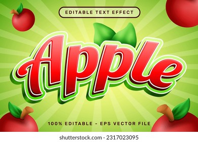 apple 3d text effect and editable text effect with apple and leaf illustrations