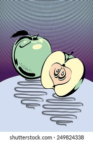 Apple abstract. A stylized Apple. Disco Apple. Apple moonlit night.