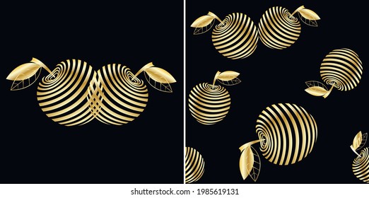 Apple abstraction gold seamless pattern. Vector illustration.