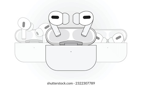 Apple Airpods Pro outline vector illustration with a gradient grey to white background. Suitable for educational, work, and commercial purposes.