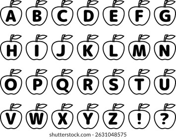 Apfelalphabet-Symbolsatz (Strichzeichnung)