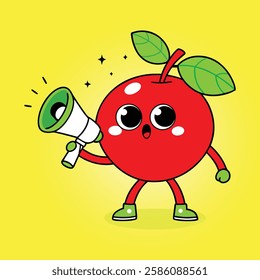 Apple Announcement cartoon character with a happy, smiling face illustration