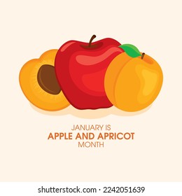 Apple and Apricot Month vector. Red apple and apricots icon vector. Half and whole apricot drawing. January every year