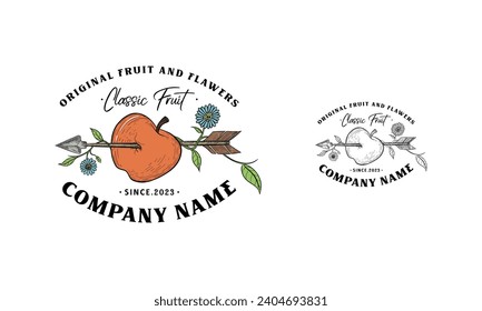 Apple con grabado de flecha. manzanas perforadas de flecha apuntan al concepto de éxito dibujado a mano vintage para el deporte de amor tatuaje de negocios ilustración vectorial