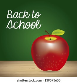 apple and back to school label over green background vector illustration