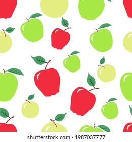 Fondo Apple. Ilustración vectorial. Patrón de frutos rojos y verdes textiles.