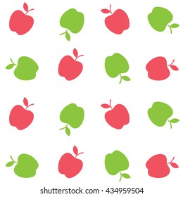 Apple Background. Vector Illustration. Textile Red And Green Fruits Pattern.