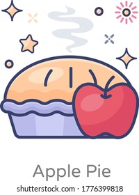 Apple con pastel al horno, pastel de manzana estilo icono plano 