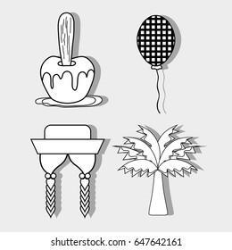 apple, balloon, hat, braids and palm festa junina set icon