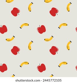 Apple and banana background. Pattern seamless vector illustration. 