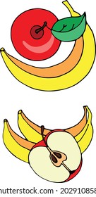 apple and banana drawing vector image top and front