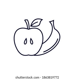 Apple with banana Fruit for Fitness icon concept, Creative Gym Symbol, Illustration
