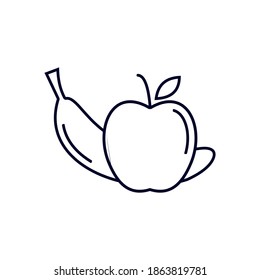 Apple with banana Fruit for Fitness icon concept, Creative Gym Symbol, Illustration