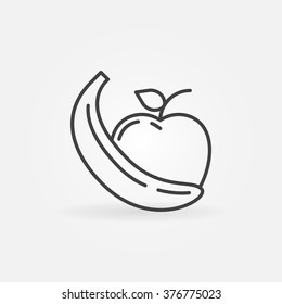 Apple and banana icon - vector minimal linear fruit icon or logo element made with banana and apple