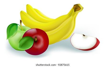 Apple and banana on a white background. Vector version