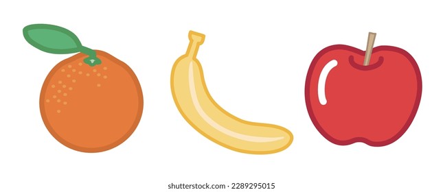 Apple, banana, orange, simple vector illustration