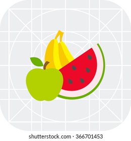 Apple, banana, water melon 