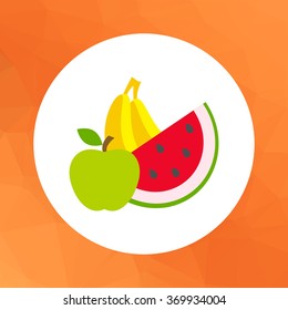 Apple, banana, water melon 