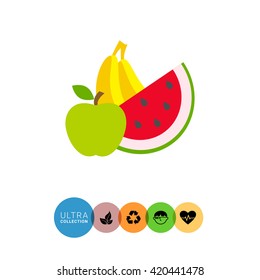 Apple, banana, water melon 