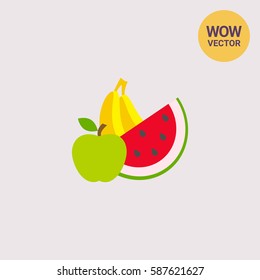 Apple, banana, water melon 