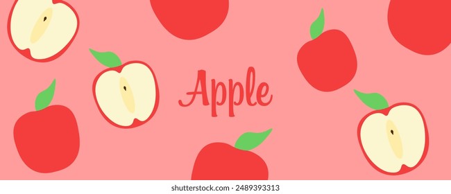 Apple banner. Fruits background. Flat style. Vector illustration.