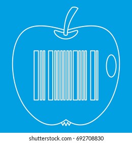 Apple with barcode icon blue outline style isolated vector illustration. Thin line sign