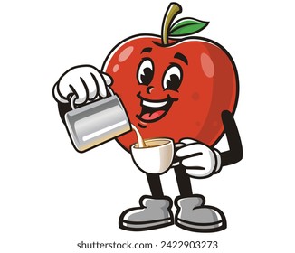 Apple as a barista cartoon mascot illustration character vector clip art hand drawn