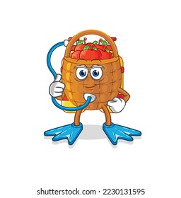 the apple basket diver cartoon. cartoon mascot vector