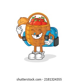 the apple basket goes to school vector. cartoon character