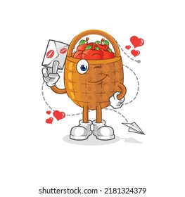 the apple basket hold love letter illustration. character vector