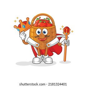 el vector king cesta de manzanas. personaje de caricatura