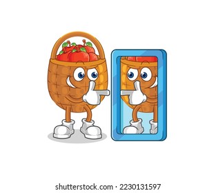 la cesta de manzanas mirando al dibujo. vector de mascota de dibujos animados