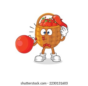 the apple basket pantomime blowing balloon. cartoon mascot vector