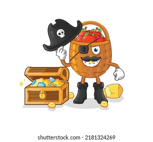 the apple basket pirate with treasure mascot. cartoon vector