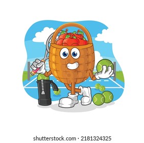 the apple basket plays tennis illustration. character vector