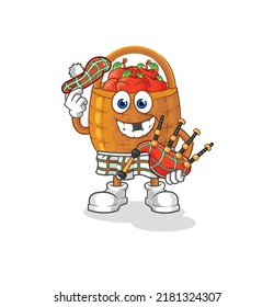 the apple basket scottish with bagpipes vector. cartoon character
