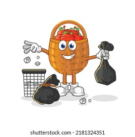 the apple basket Throw garbage mascot. cartoon vector