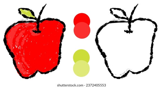 Apple to be colored. Coloring book crayon for children.