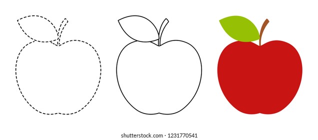 Apple to be colored and trace line educational game for kids