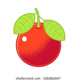 Apple, berry, fruit vector illustration, icon. With сгеу branch and two leaves.
