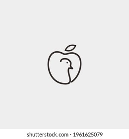 Apple and bird line logo design vector template illustration