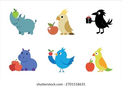 Apple and Birds vector art set illustration 