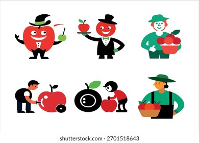 Ilustración de conjunto de Arte vectorial de manzanas y pájaros 