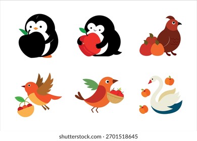 Ilustração de conjunto de arte vetorial de Maçã e Aves 