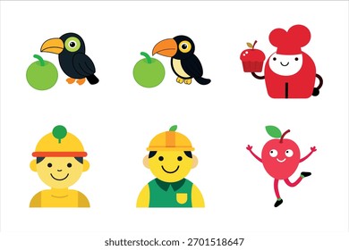 Apfel und Vögel, Vektorgrafik-Set, Illustration 