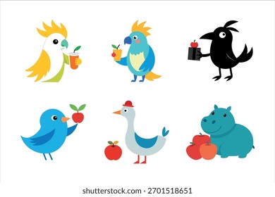 Ilustração de conjunto de arte vetorial de Maçã e Aves 