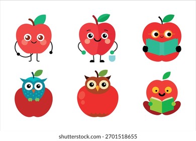 Apfel und Vögel, Vektorgrafik-Set, Illustration 