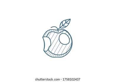 Apple with a bite isometric icon. 3d vector illustration. Isolated line art technical drawing. Editable stroke